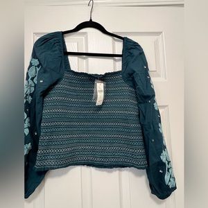 Smocked embroidered shirt